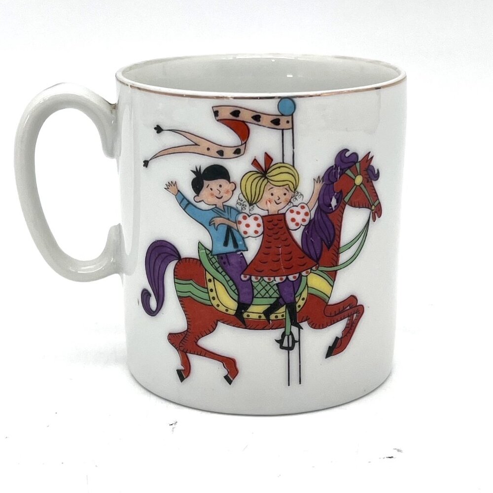 Vintage Lefton China Porcelain Childs Cup Carousel Horse Design 3397C Boy Girl - Picture 2 of 9
